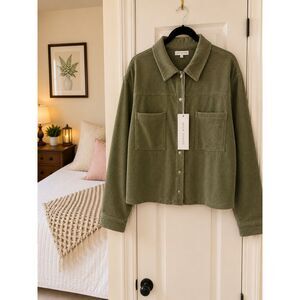 AVLN Studio Eva Corduroy Cropped Shacket Olive Green XXL NWT